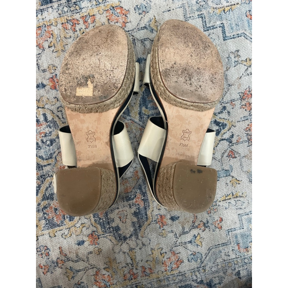 Tory Burch Solana Beige Espadrille Block Heel Platform Sandals 7.5 Preppy Twee - Picture 8 of 9